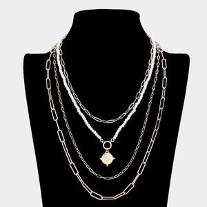 Tzina - Evil Eye Accented Round Pendant Multi Layered Necklace